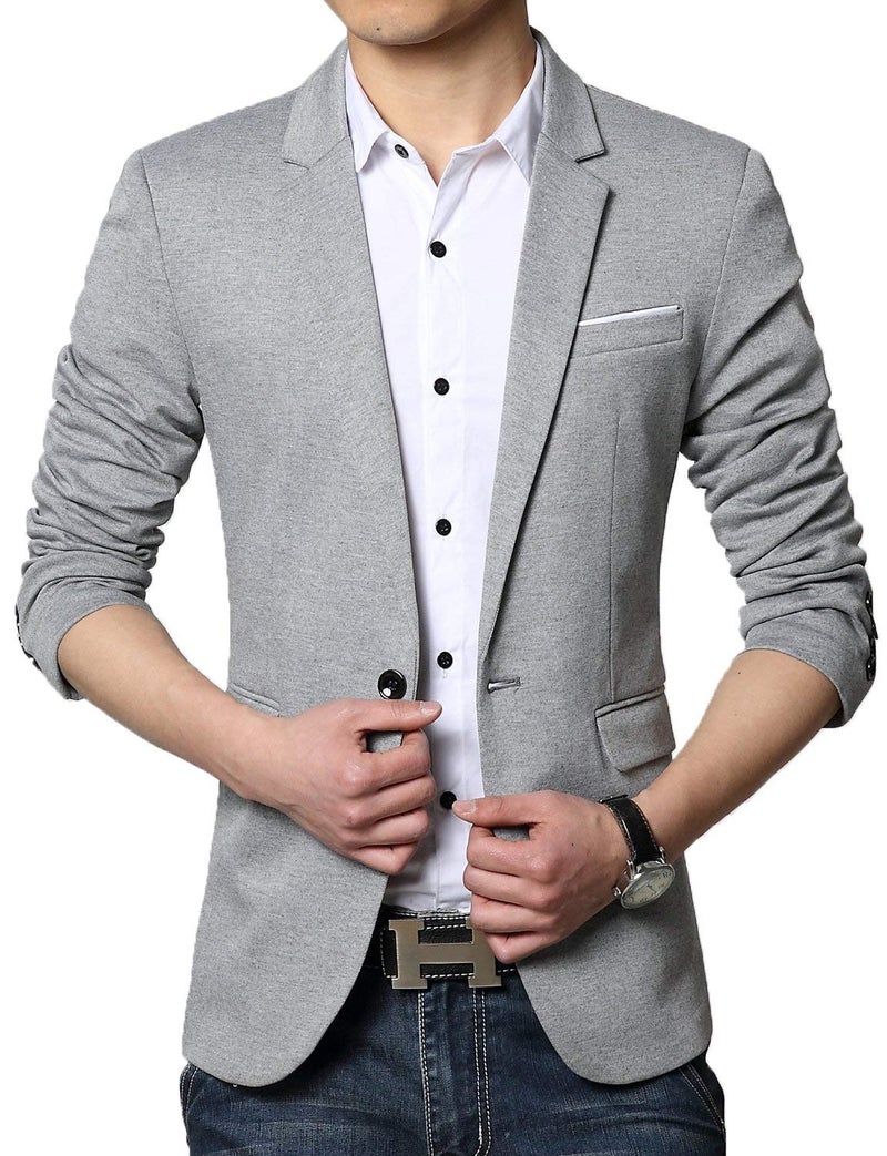 DAVID.ANN Men's Casual Fit One Button Center Vent Blazer Jacket,Grey #3625,Large - Image 1